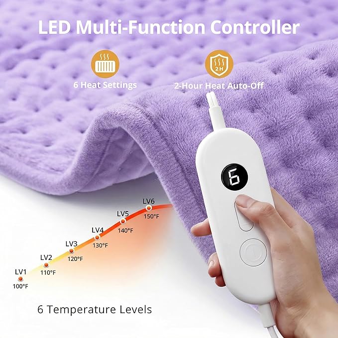 Heating Pad for Back Pain Relief, XXL Large Heating Pads for Lower Back Full Body & Period Cramps, Electric Heated Pad with Moist & Dry Heat, 6 Heat Settings, Auto Shut-Off, Washable, Gift for Mom