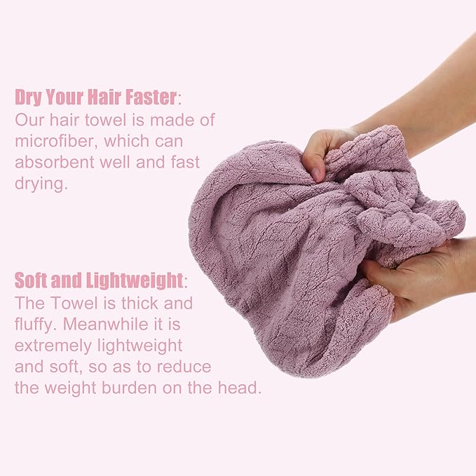 VOCOSTE Diamond Shape Hair Drying Towel Dry Cap, Quick Drying, Lightweight Strong Absorbent, for After Bath Drying Hair, Purple