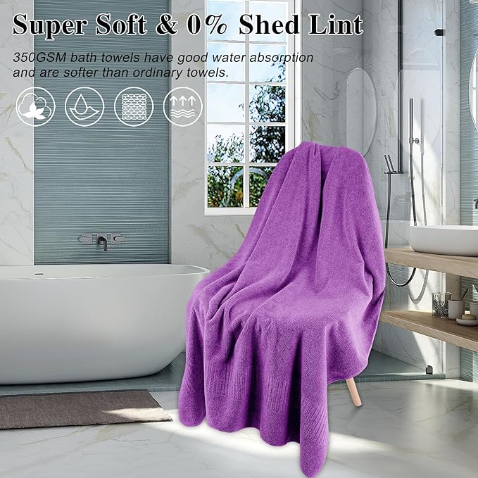 SEISSO Bath Towels, Extra Absorbent & Quick Drying Lightweight Fiber Towels, Premium Big Soft Bath Towel for Fitness, Spa, Sports Towels, Yoga Towel, Dark Purple(4 Pack)