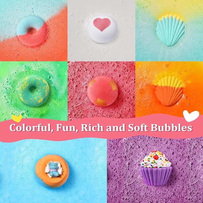 Bath Bombs for Girls Kids & Women, 8pcs Organic Bath Bombs, Bubble Bath Self Care Valentines Birthday Christmas for Kids Girls, Mothers Day Gifts for Wife, Mom, Women & Her