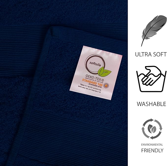Softolle 100% Cotton Luxury Bath Sheets - Pack of 2 (35" x 70") | Super Soft, Quick-Dry & Highly Absorbent Towels for Bathroom, Home, Spa & Gym (Navy Blue)