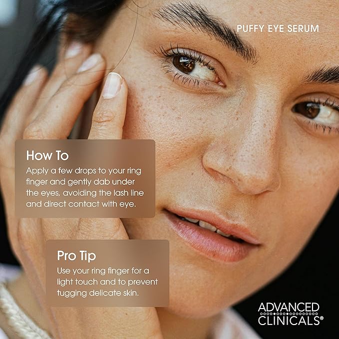 Advanced Clinicals Puffy Eye Under Eye Serum | Visible Anti Aging Brightening Vitamin C + Caffeine Serum Helps Improve Look Of Puffiness, Fine Lines, Dark Circles, & Uneven Skin Tone, 2-Pack