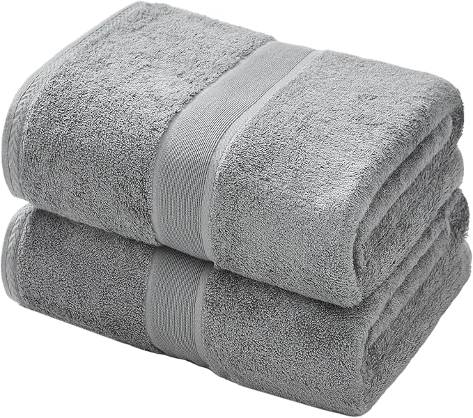 Aibaser Bath Towels - Natural, Ultra Absorbent Towels for Bathroom, Travel, Gym, Shower and Spa (2 Piece Set) (Grey, 35 in x 70 in)