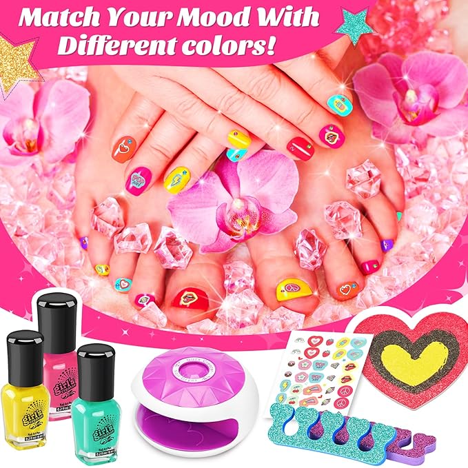 Kids Spa Day Kit for Girls, Foot Spa with Nail Dryer & Bath Bombs,Kids Foot Spa with Music Foot Soak Tub & Nail Polish Set, Girls Toys Gifts for 6-12, Christmas Birthday Gifts