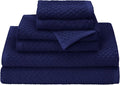 COTTON CRAFT Waffle 6 Piece Towel Set - 100% Cotton - 2 Oversized Luxurious Euro Spa Waffle Weave Large Bath Towels, 2 Hand Towels, 2 Washcloths - Absorbent Quick Dry Hotel Bathroom Shower - Navy
