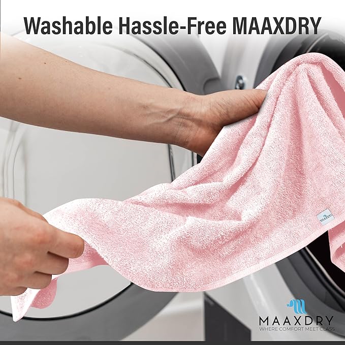 100% Cotton Large Hair Towel Wrap for Women, Men & Kids – Non-Microfiber 450 GSM Thick Super Absorbent Hair Towel 26x40 Inches, Secure Elastic Hair Wrap for Long & Curly Hair (Pink)
