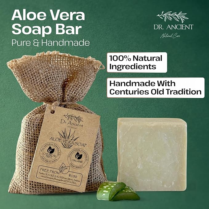 Dr.Ancient Aloe Vera Soap Bar, Organic Soap Bars Handcrafted the Traditional Way, Natural Chemical-Free, Vegan, Used for Face Wash, Body Wash, Hand Cleansing and Skin Care
