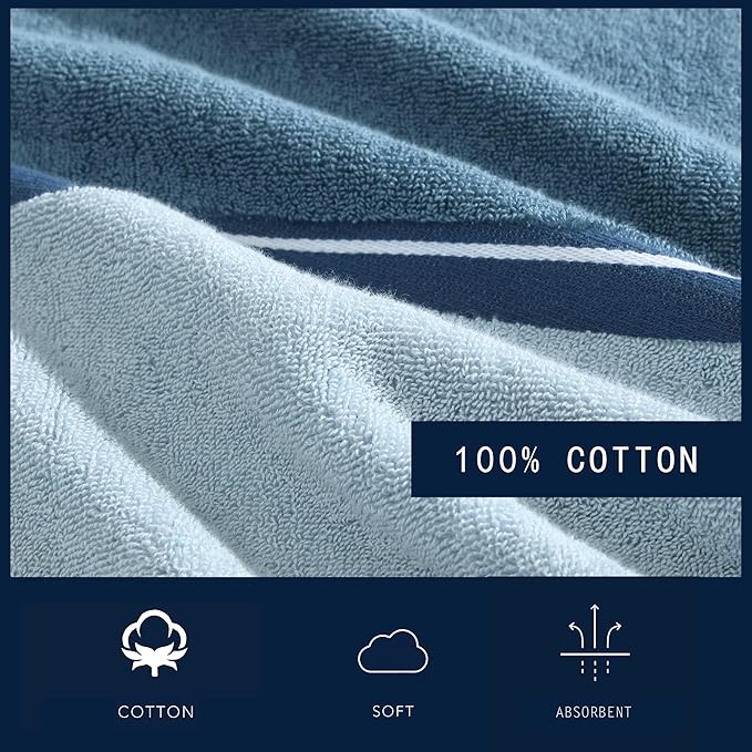 Nautica - Bath Towels, 100% Soft & Absorbent Plush Cotton Towels with Yarn Dye Loops, Medium Weight Bathroom Towels (Belle Castle Blue, 6 Piece)