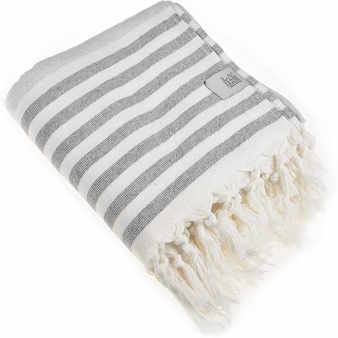 Beach Towel | Cotton Beach Towels, Easy to Carry, Sand Free, Highly Absorbent, Quick Dry, Turkish Towels for Travel Camping Bath Sauna Beach Gym Fitness Pool Yoga SPA by Lahammam, Ephesus, Gray