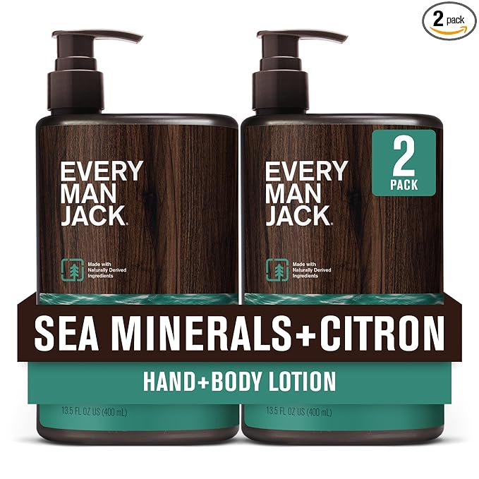 Every Man Jack Mens Sea Minerals + Citron Hand & Body Lotion for All Skin Types - Dermatologist Tested & Hypoallergenic - Nourish Skin with Lightweight Fast Absorbing Lotion - 13.5oz 2 Bottles
