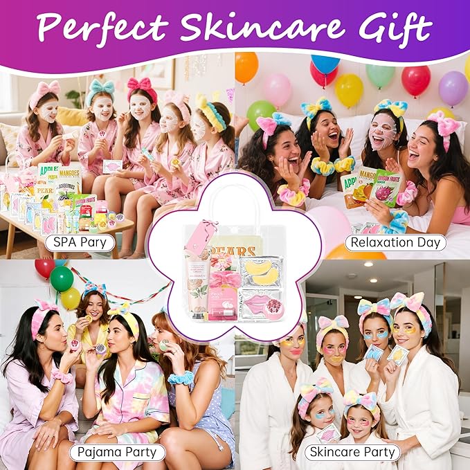 159Pcs Spa Birthday Party Decorations Kit-12 Spa Kits (Face/Lip/Eye/Hand/Foot Care) + Birthday Essentials (Banner,Balloons,Curtains)–Ideal for Birthdays,Sleepovers,Slumber Parties & Relaxation
