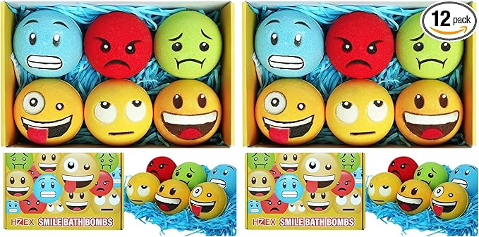 HZEX Large Emotion Face Bath Bombs Set of 6 – Fun Emoji-Inspired Spa Fizzies – Handmade with Shea Butter, Cocoa Butter & Essential Oils – Moisturizing Gift Set for Women, Men & Kids (Pack of 2)