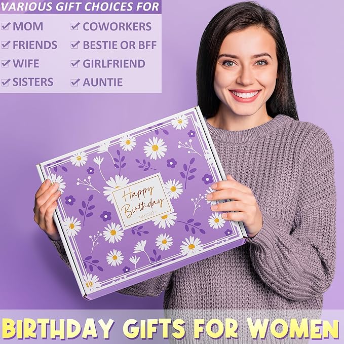 Birthday Gifts for Women Friendship, Unique Happy Birthday Gifts Basket for Mom Her Best Friend Sister Wife Girlfriend Coworker Teacher, Luxury Self Care Box Lavender Relaxing Spa Gifts Set w/Blanket