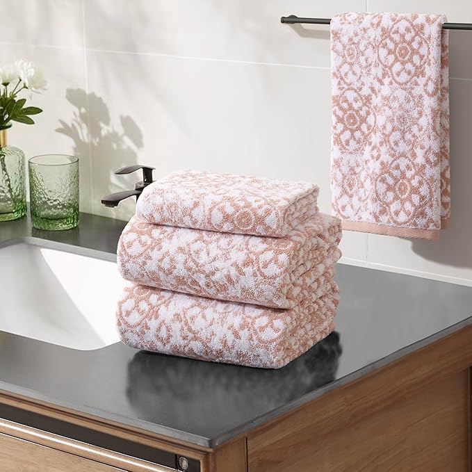 Jessica Simpson - Bath Towel 4 Piece Set, Aziza, Premium Bathroom Decor, Includes 2 Hand Towels and 2 Shower Towels, 100% Cotton & Machine Washable, Rose Smoke