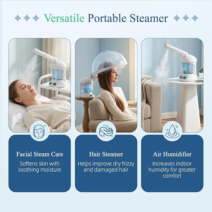 ZENY 3-in-1 Portable Facial Steamer and Hair Steamer, Humidifier, Nano Ionic Face Steamer for Acne Blackhead, Unclogs Pores, Spa Quality