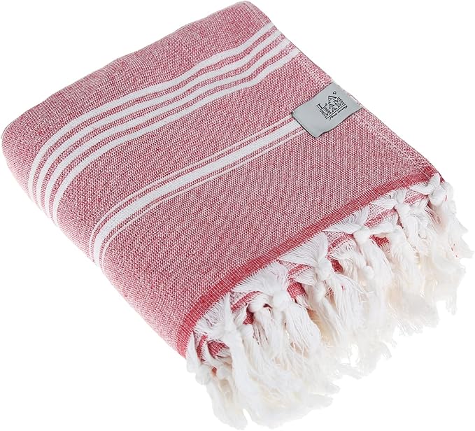 Beach Towel | Cotton Beach Towels, Easy to Carry, Sand Free, Highly Absorbent, Quick Dry, Turkish Towels for Travel Camping Bath Sauna Beach Gym Fitness Pool Yoga SPA by Lahammam, Asena, Red
