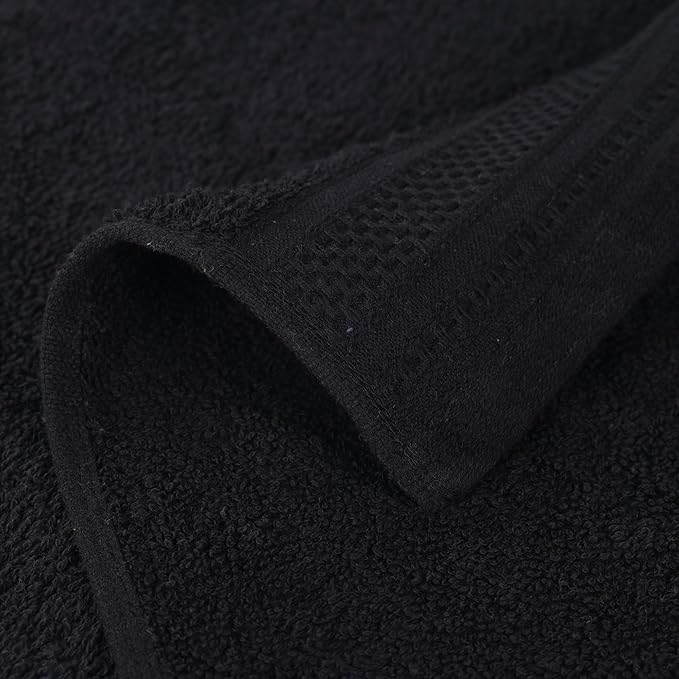 Superior Honeycomb Cotton Medium Weight Towels, for Guest Bath, Master Bathroom, Shower, Kitchen, Quick Dry, Adults, Home Essentials, Textured Waffle Border, Towel Set, Hand Towels, Set of 6, Black