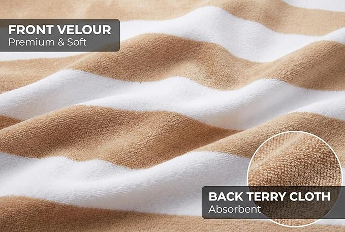 Premium Velour Cabana Beach Towel 4 Pack, 30” x 60” Soft Plush Cotton Pool Towel, Absorbent Quick Dry Towel for Beach and Pool (White Beige)