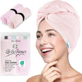 Cotton Hair Towel Wrap for Women/Kids | Quick Dry, Soft & Absorbent 420 GSM Hair Wrap Towels with Double Button | Anti Frizz, Non Microfiber Hair Turbans for Curly, Long Hair (Lilac+Pink)