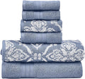 Modern Threads Amaris 6-Piece Reversible Yarn Dyed Jacquard Towel Set - Bath Towels, Hand Towels, & Washcloths - Super Absorbent & Quick Dry - 100% Combed Cotton, Denim