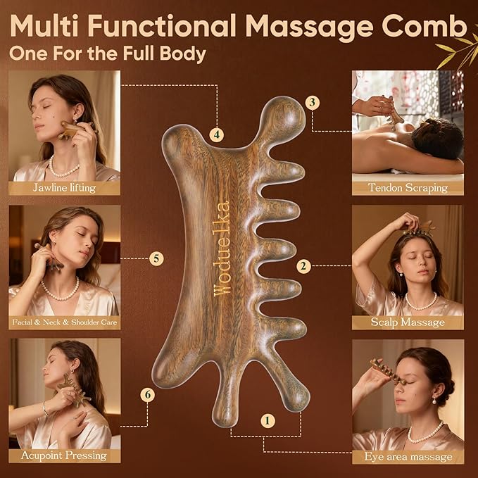 Wooden Gua Sha Facial Tool – Mother’s Day Gift for Mom, Natural Sandalwood Guasha Tool for Head Neck Body Care, Ergonomic Wooden Scalp Massager, Natural Massage Comb for Puffiness & Stress Relief