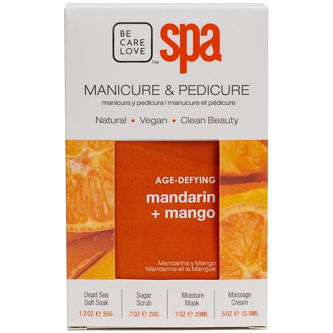 BCL Spa Mandarin + Mango Professional Pedicure Kit Foot Spa Set – Exfoliate, Hydrate & Refresh Skin | Dead Sea Salt Soak, Sugar Scrub, Moisture Mask & Massage Cream | Professional & Home Uses