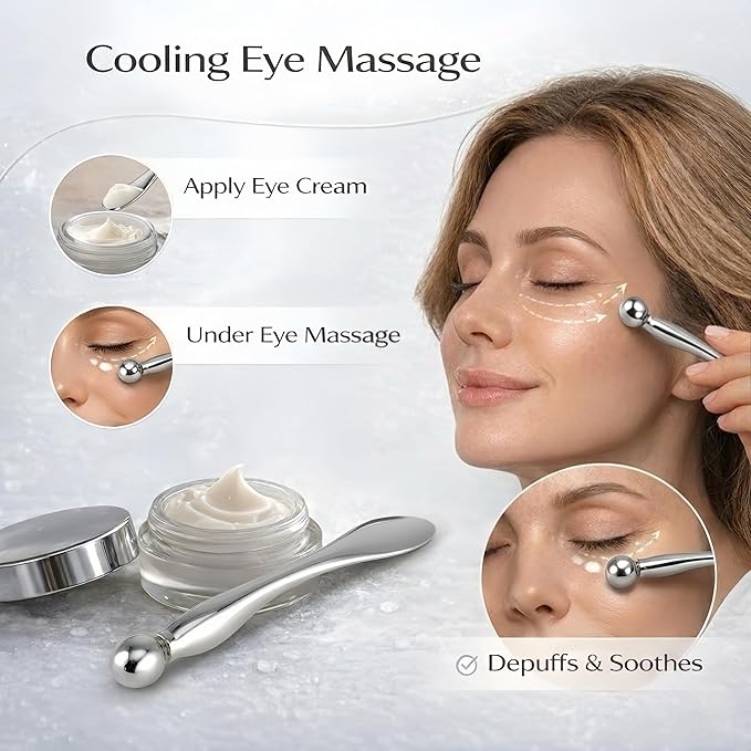 3-in-1 Stainless Steel Facial Set, Precision Metal Eye Cream Applicator & Contouring Gua Sha Kit, Cooling Skincare Tools for Face & Neck, Minimalist Beauty Gift with Felt Pouch