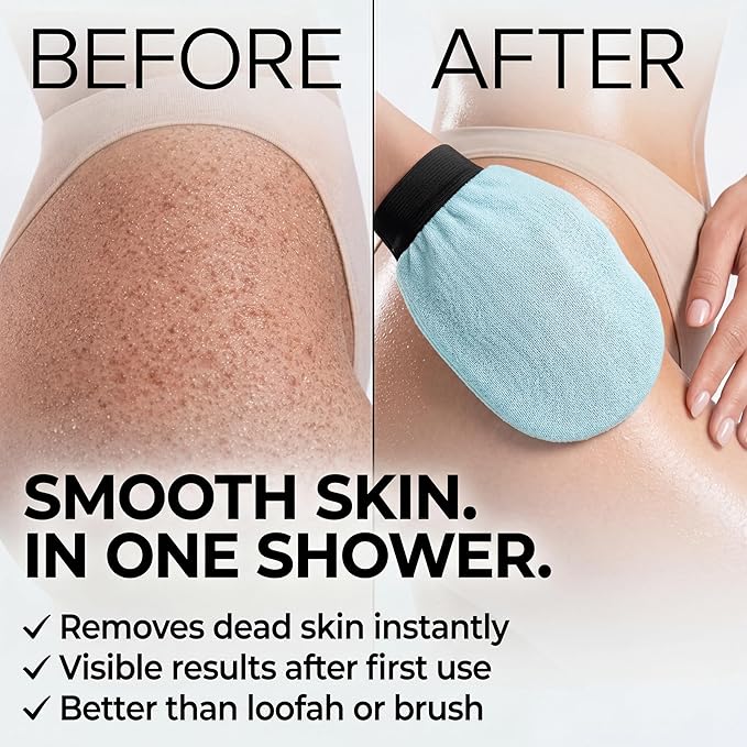Korean Exfoliating Glove for Shower – Deep Body Scrubber & Face Exfoliator – Shower Gloves – Tan Remover Washcloth, Smooth Skin & Body Exfoliating Mitt – Loofah Wash Cloth Alternative (Pack of 2)