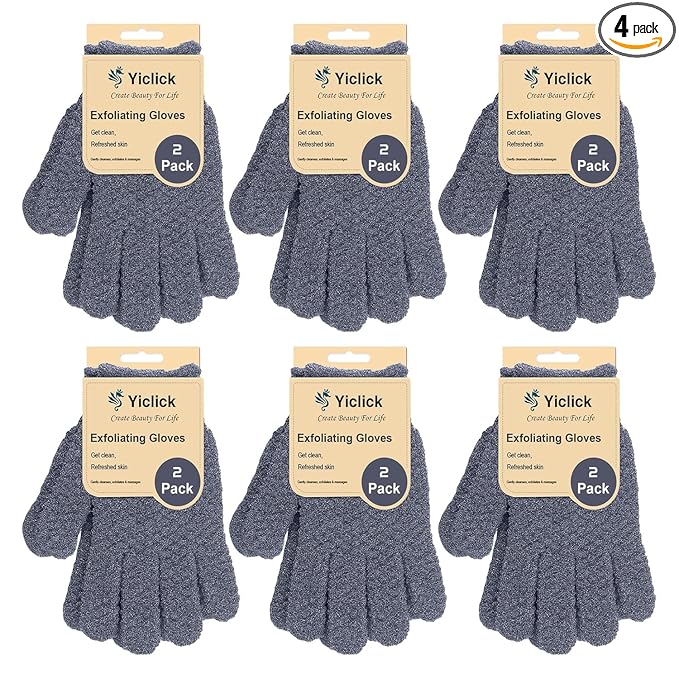 Yiclick Heavy Exfoliating Gloves, Exfoliating Body Scrubber for Bath Shower Exfoliation, Body Scrub Exfoliator For Dead Skin Remover, Exfoliate Sponge Loofah Washcloth Mitt Men Women (12 Grey)