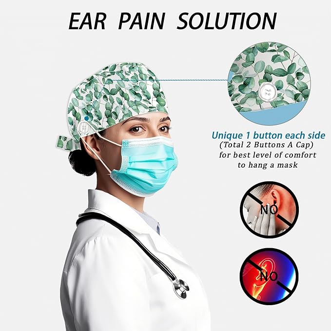 2 Pcs Working Cap with Sweatband for Women Men, Adjustable Cleaning Working Hats, Nurse Surgical Caps