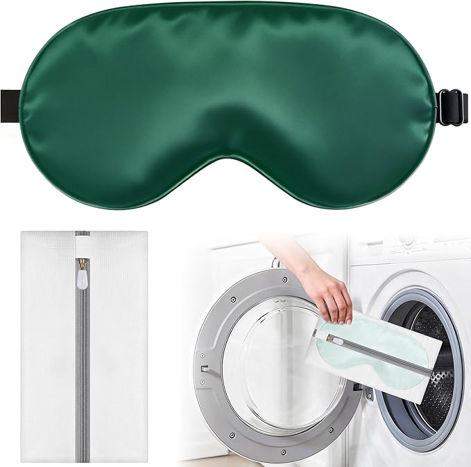 Silk Sleep Mask for Sleeping, Blackout Eye Mask with Adjustable Strap, Lightweight & Comfortable Blindfold for Women & Men, Includes Protective Laundry Bag for Eye Cover(Green)