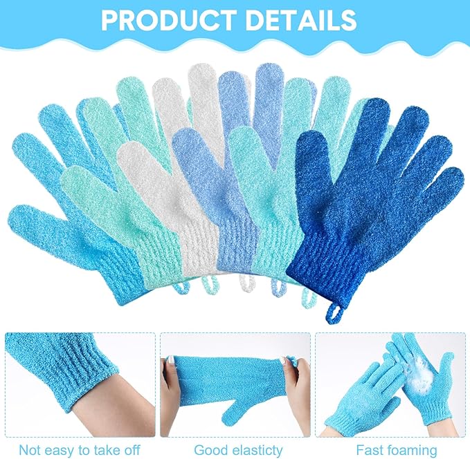 Cuffbow 90 Pcs 45 Pairs Exfoliating Double Sided Bath Gloves with Hanging Loop Colorful Body Shower Gloves for Men Women Beauty Spa Massage Clean Shower Skin Bathing Scrubber Accessories(Blue)