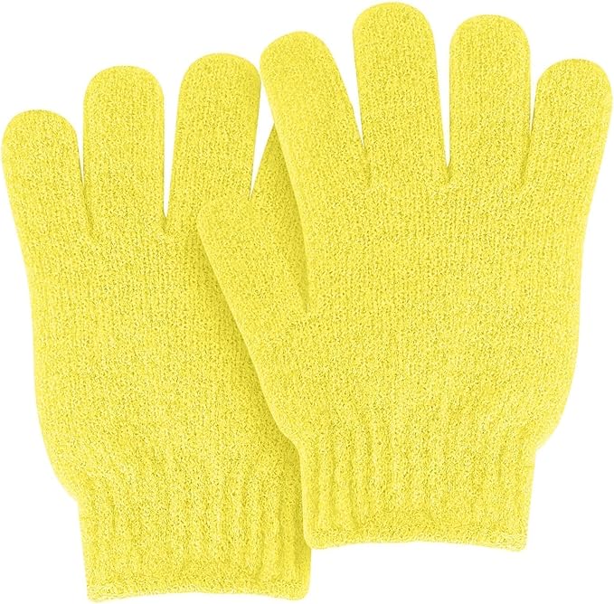 MOLOPPO 2 PCS Exfoliating Glove, Scrub Gloves Exfoliating, loofah, Body Exfoliator, Bath Gloves（Yellow）