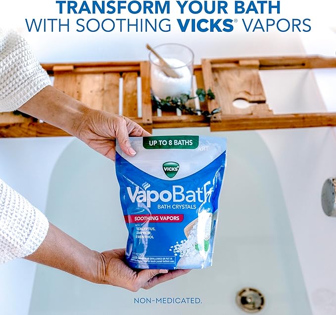Vicks VapoBath, Bath Crystals, Soothing Non-Medicated Vicks Vapors, Refreshing Aromatherapy with Eucalyptus, Menthol, and Essential Oils, Bath Salts, 24oz