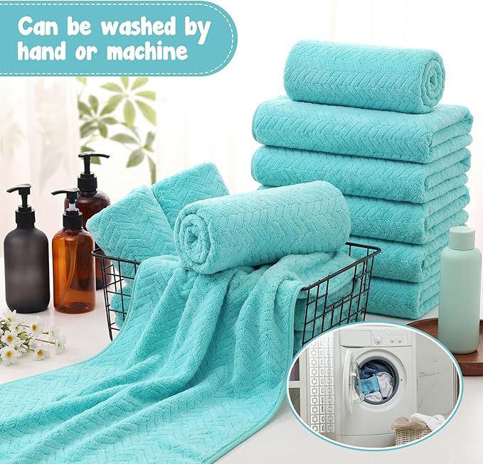 SmoothNovelty 16 Pack Microfiber Bath Towels Bulk 27'' x 60'' Oversized Size Bath Towel Highly Absorbent Extra Large Soft Drying for Beach Shower Summer Salon Sport Gym Party (Wheat,Light Blue)