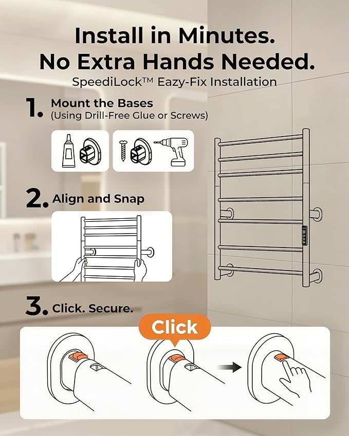 Foldable Heated Towel Rack, Dual-Zone Electric Towel Warmer Rack with Timer, GFCI Plug-in or Hardwired, Wall-Mounted, Drill-Free Installation, Matte White, CA3-700X550-Standard-MW