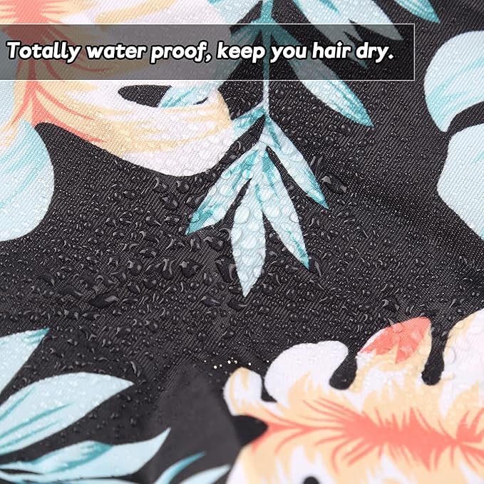 Shower Cap for Women Reusable Waterproof Bath Cap for Long Hair Cap for Shower Cute Extra Large Turban Shower Cap for Braids(Leaves)