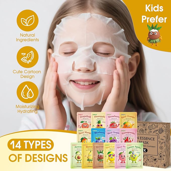 KONEUK 126 Pack Sheet Hydrating Face Masks Skincare for Women, Bulk Fruit Face Mask Skin Care for Kids, Facial Masks Set for All Skin Types, Mothers Day Gifts, Spa Party Supplies for Girls Teens