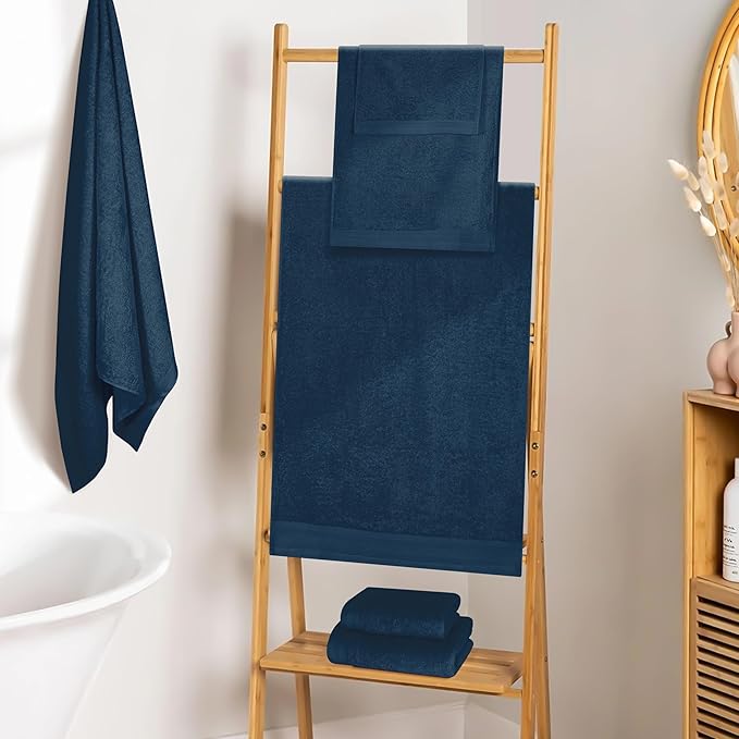 Ultra Soft 6 Pack Cotton Towel Set, Contains 2 Bath Towels 28x55 inch, 2 Hand Towels 16x24 inch & 2 Wash Coths 12x12 inch, Ideal Everyday use, Compact & Lightweight - Mineral Blue