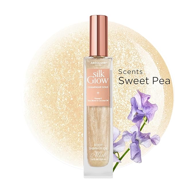 Absolute New York - Silk Glow Shimmer Mist Glow, Radiant, Shimmer Body & Face & Hair, Shea Butter, Coconut Oil, Vitamin E (SBGS03 Champagne Gold Mist, 3.4 fl oz)