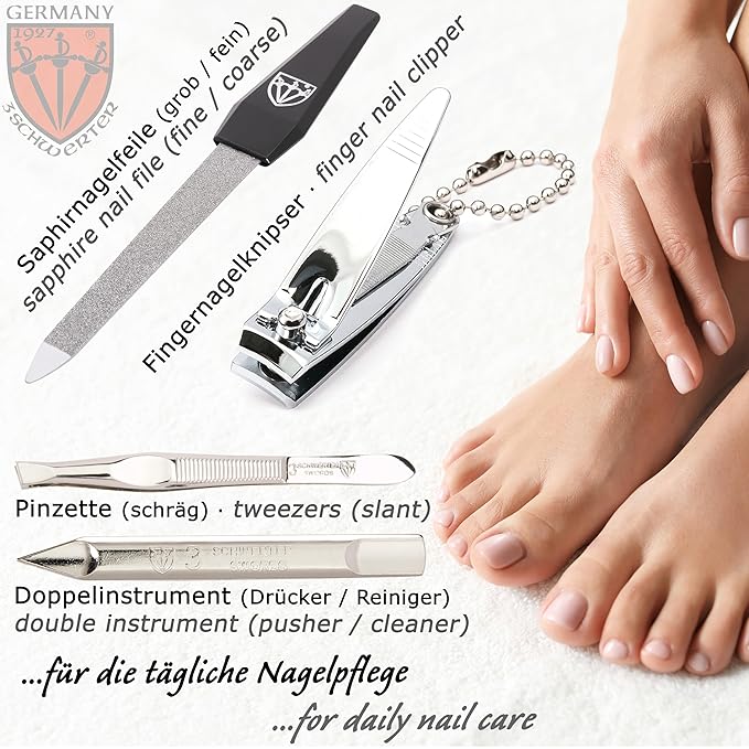 3 Swords Germany - brand quality 6 piece manicure pedicure kit set for professional finger & toe nail care with synthetic leather case - Made in Germany - pink
