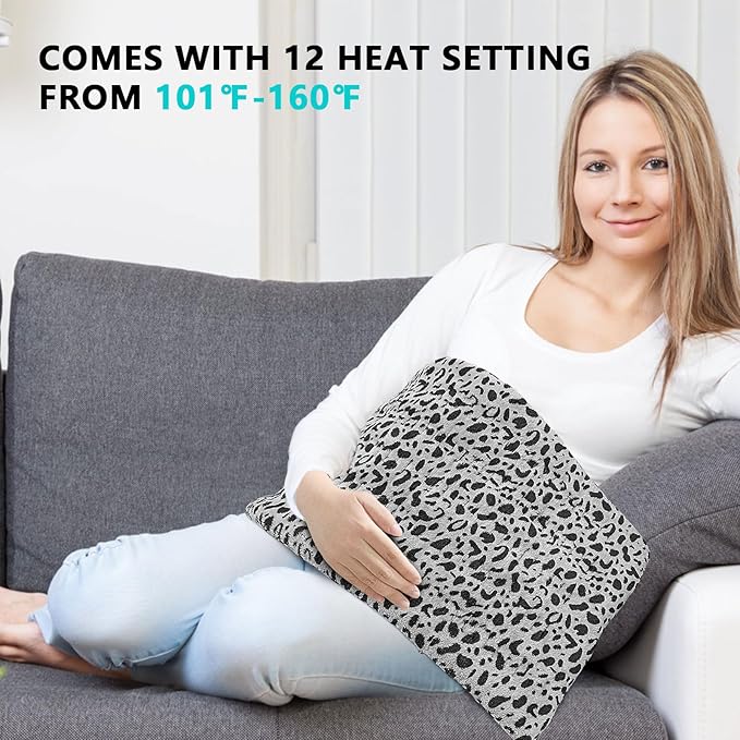 Heating Pad for Back Pain and Cramps Relief, Ultra Soft Microplush Heating Pad with 12 Heat Setting, Moist Heat Function and 1-24H Auto Shut Off, Stay on Function,12” x 24” Hot Heated Pad (Grey)