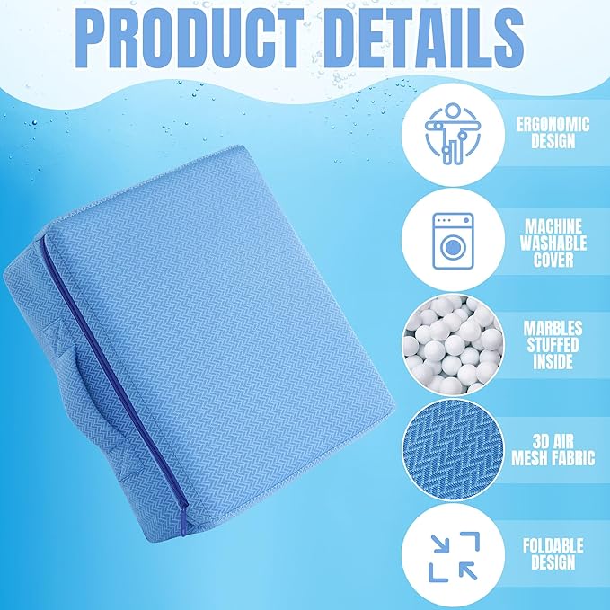 MABOZOO Foldable Hot Tub Booster Seat, Adjuatable 2 Heights Extra Thick Hot Tub Pillow Bath Seat with Back Support Cushions, Washable Hot Tub Seat Cushion for Indoor Outdoor (Blue)