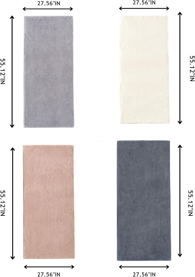 sakano Quick-Drying Microfiber Towel Set - 4-Piece Mixed Color Bath Towel Set, Highly Absorbent, Lint Free Design for Bath, Beach, and Gym - Light Gray+White+Khaki+Dark Gray, 28 x 55 inches
