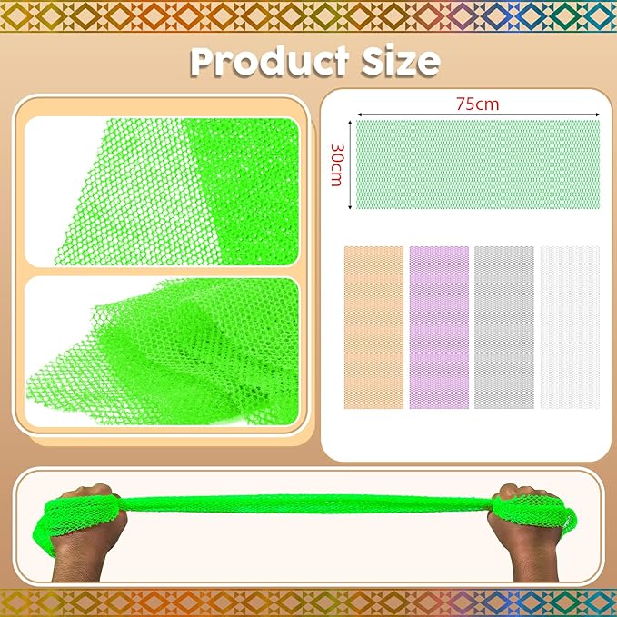 5 Pieces African Net Sponge – Deep Cleansing & Exfoliating Mesh for Glowing Skin – Stretchable, Quick-Dry Material for Daily Shower Use (Green, Purple, Orange, Gray, White)