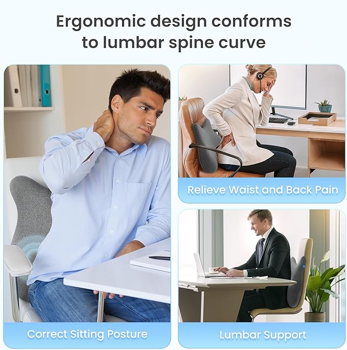 CILI Heated Lumbar Support Pillow for Office Chair, Ergonomic Back Support Cushion with Vibration, Memory Foam Chair Back Massager, Mother‘s Day Gifts for Mom