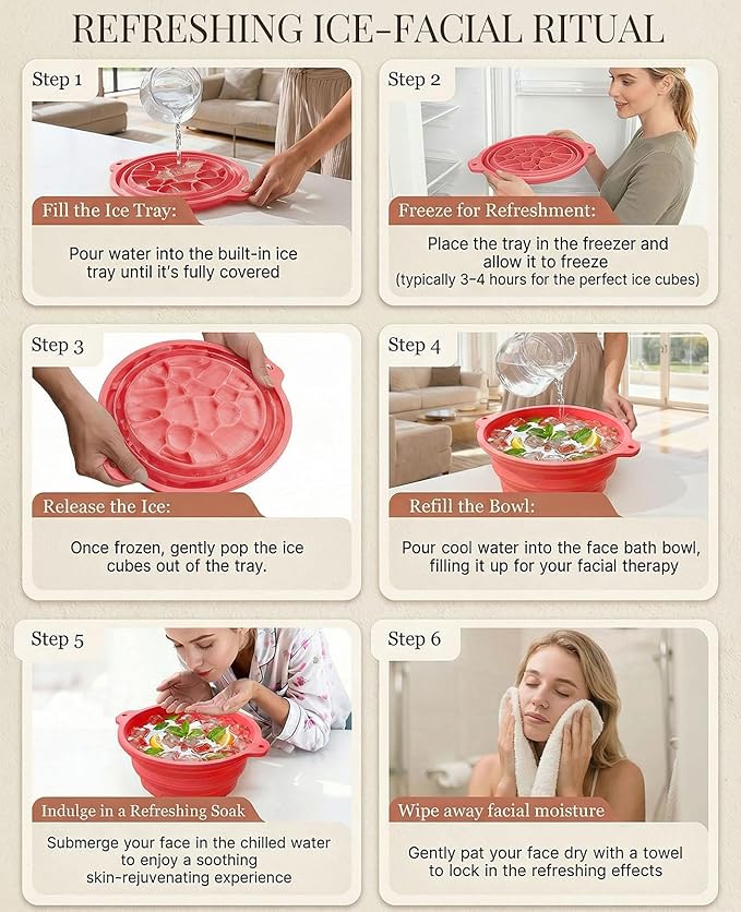 Face Ice Bath Bowl with Built-in Ice Tray, Collapsible Silicone Face Bowl for Ice, Reusable Small Ice Facial Bowl for Puffiness Reduction, Skin Tightening, Acne Relief, Spa Tool for Home, Travel