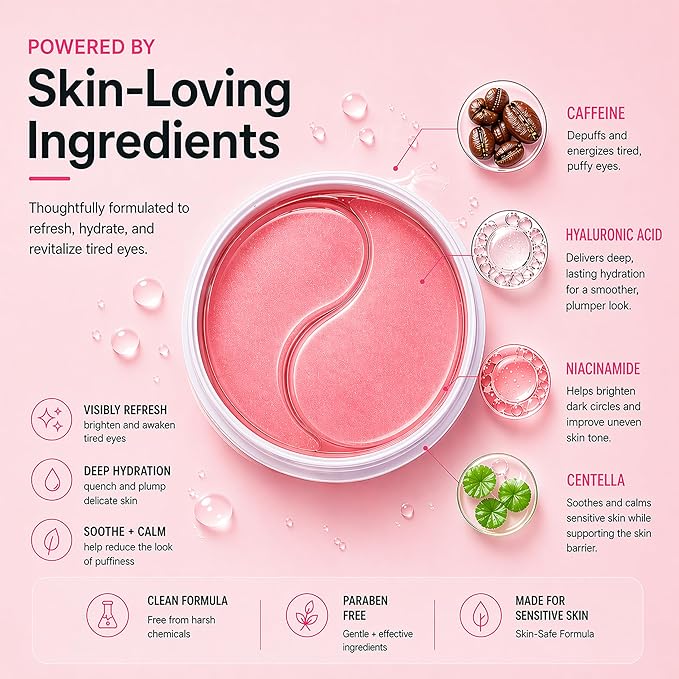 blxnk RADIANCE Under Eye Patches - 60 Hydrogel Eye Masks to Depuff, Hydrate & Brighten Dark Circles, Puffy Eyes & Bags - Asian Beauty Inspired, Cooling & Soothing with Niacinamide, Caffeine, Peptides