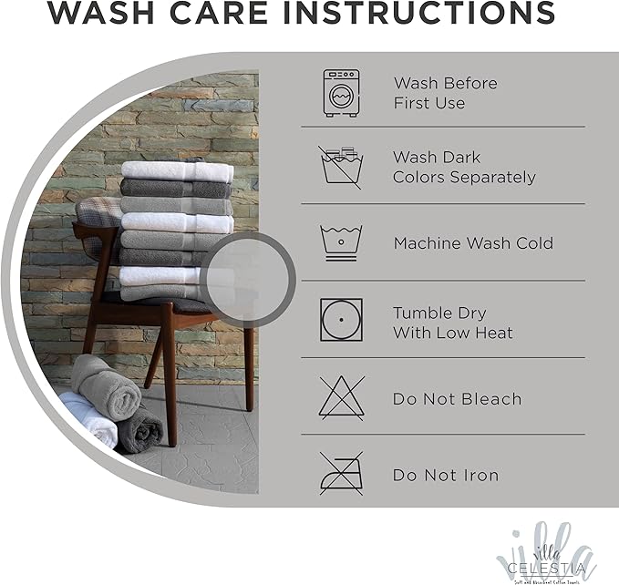 100% Cotton Bath Towel Set of 24-6 Bath Towels, 6 Hand Towels, 12 Wash Cloths, Sustainable, Soft, Highly Absorbent, Combed Cotton 24 Piece Set for Hotels, Spa, Bathroom, Dorm, Silver