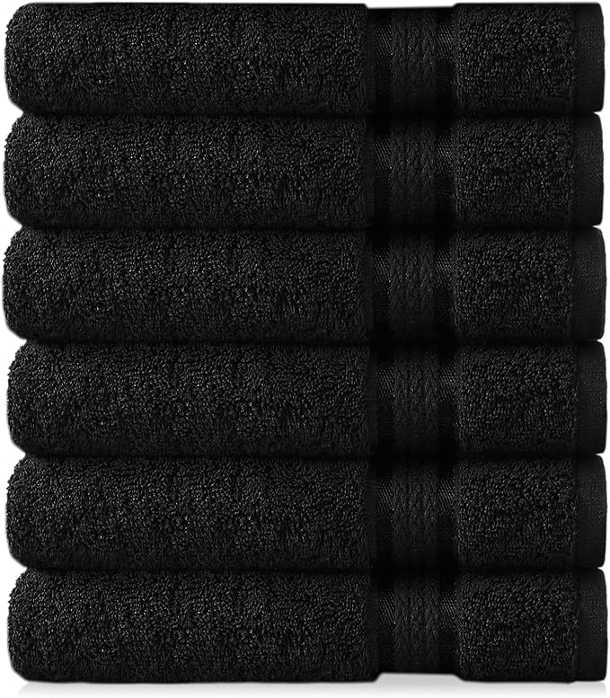 COTTON CRAFT Ultra Soft Hand Towels - 6 Pack -16x28-100% Cotton Face Towel Set - Absorbent Quick Dry Everyday Luxury Hotel Bathroom Kitchen Spa Gym Shower Pool Camp Travel Picnic - 580 GSM - Black